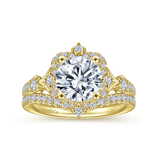 Veronique - Unique 14K Yellow Gold Vintage Inspired Halo Diamond Engagement Ring - 0.37 ct - Shot 4