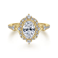 Veronique - Unique 14K Yellow Gold Vintage Inspired Oval Halo Diamond Engagement Ring