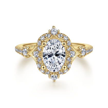 Veronique - Unique 14K Yellow Gold Vintage Inspired Oval Halo Diamond Engagement Ring