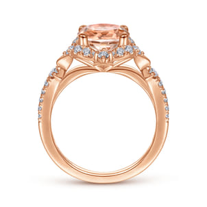 Veronique - Vintage Inspired 14K Rose Gold Round Halo Morganite and Diamond Engagement Ring