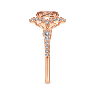 Veronique - Vintage Inspired 14K Rose Gold Round Halo Morganite and Diamond Engagement Ring