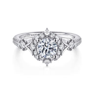 Veronique - Vintage Inspired 14K White Gold Fancy Halo Round Diamond Engagement Ring