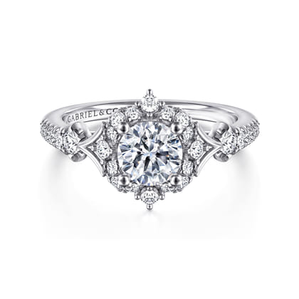 Veronique - Vintage Inspired 14K White Gold Fancy Halo Round Diamond Engagement Ring