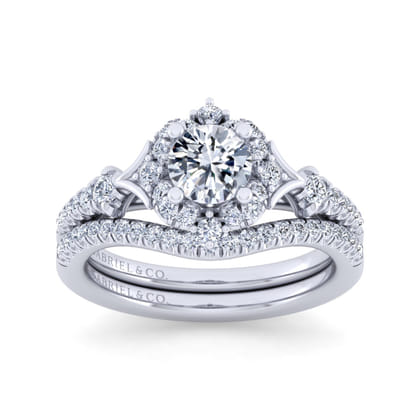 Veronique - Vintage Inspired 14K White Gold Fancy Halo Round Diamond Engagement Ring