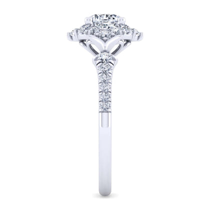 Veronique - Vintage Inspired 14K White Gold Fancy Halo Round Diamond Engagement Ring