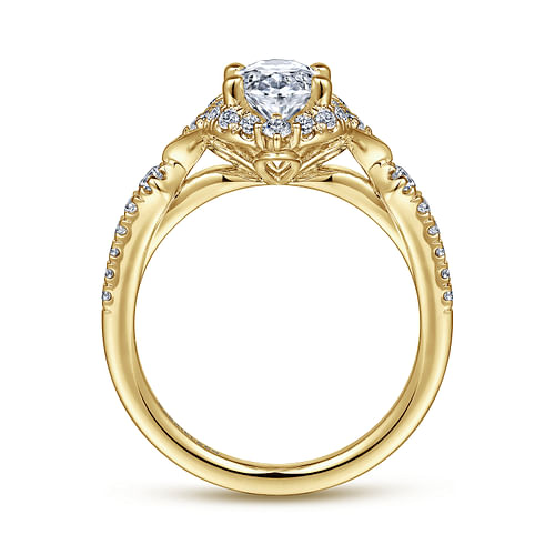 Veronique - Vintage Inspired 14K Yellow Gold Fancy Halo Oval Diamond Engagement Ring - 0.4 ct - Shot 2