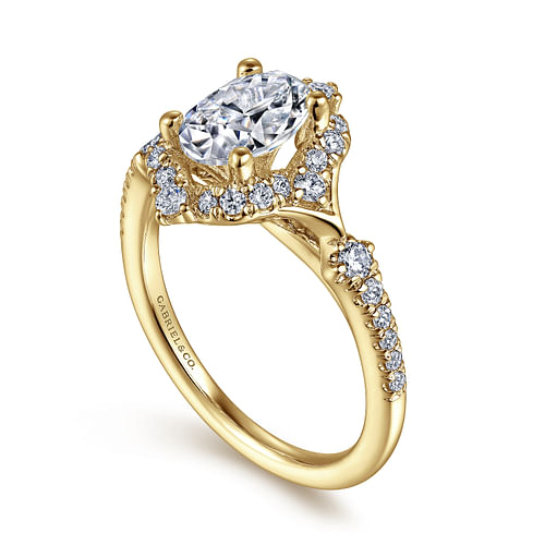 Veronique - Vintage Inspired 14K Yellow Gold Fancy Halo Oval Diamond Engagement Ring - 0.4 ct - Shot 3