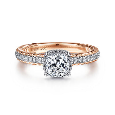 Vetta - 14K White-Rose Gold Cushion Cut Diamond Engagement Ring