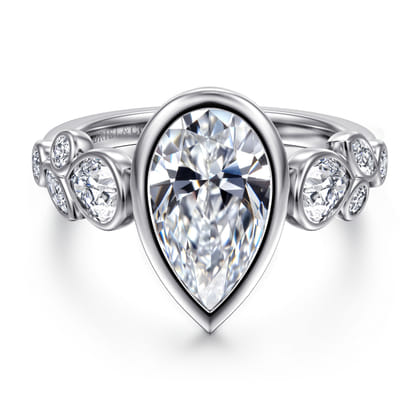 Veyra - 14K White Gold Pear Shape Three Stone Bezel Diamond Engagement Ring