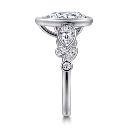 Veyra - 14K White Gold Pear Shape Three Stone Bezel Diamond Engagement Ring