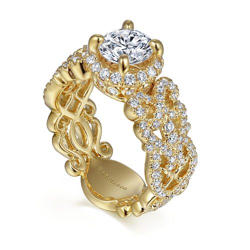 Vibrant - 14K Yellow Gold Round Halo Diamond Engagement Ring - 0.7 ct - Shot 3