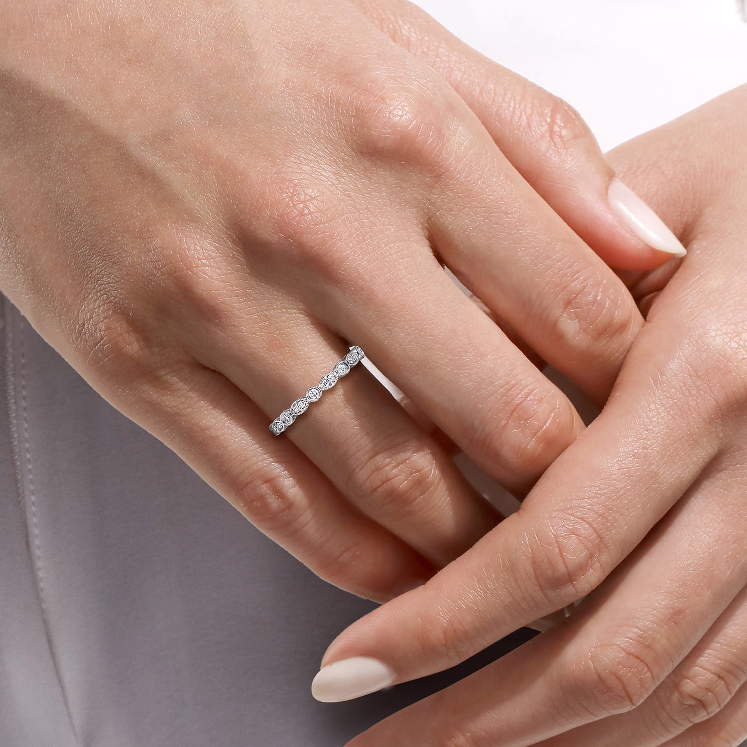 Eternity Band Wedding Ring in 14k White Gold with Round Natural Diamond at Gabriel & Co. - Shot 5