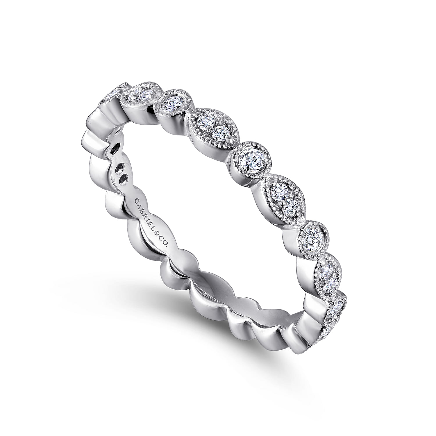 Eternity Band Wedding Ring in 14k White Gold with Round Natural Diamond at Gabriel & Co. - Shot 3