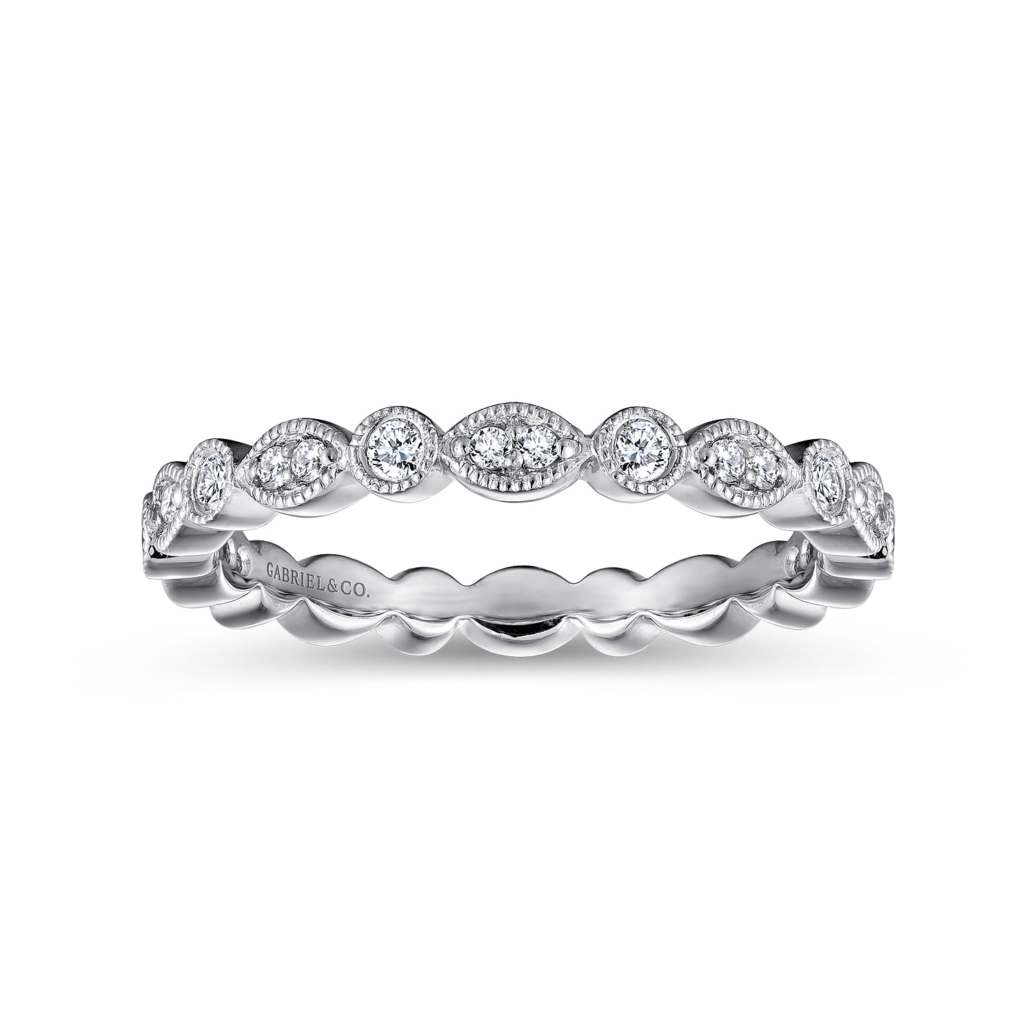 Eternity Band Wedding Ring in 14k White Gold with Round Natural Diamond at Gabriel & Co. - Shot 4