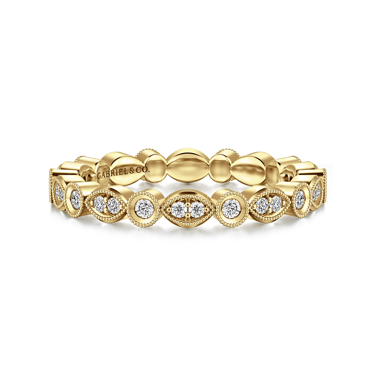 Eternity Band Wedding Ring in 14k Yellow Gold with Round Natural Diamond at Gabriel & Co. - Shot 1