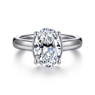 Villa - 14K White Gold Half Bezel Oval Diamond Engagement Ring
