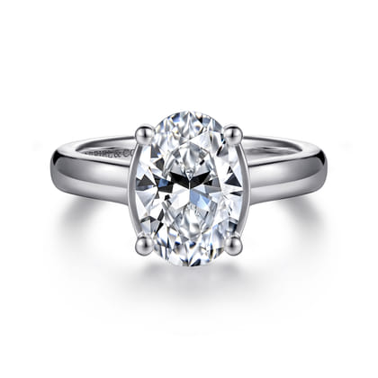 Villa - 14K White Gold Half Bezel Oval Diamond Engagement Ring