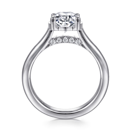 Villa - 14K White Gold Half Bezel Oval Diamond Engagement Ring