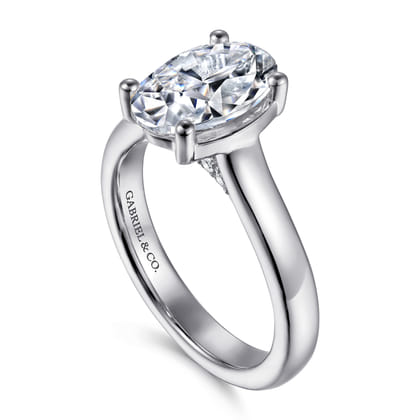 Villa - 14K White Gold Half Bezel Oval Diamond Engagement Ring