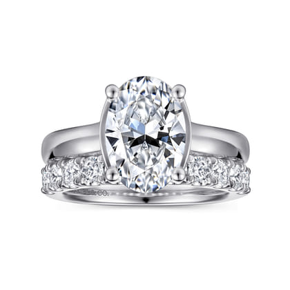 Villa - 14K White Gold Half Bezel Oval Diamond Engagement Ring