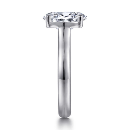 Villa - 14K White Gold Half Bezel Oval Diamond Engagement Ring