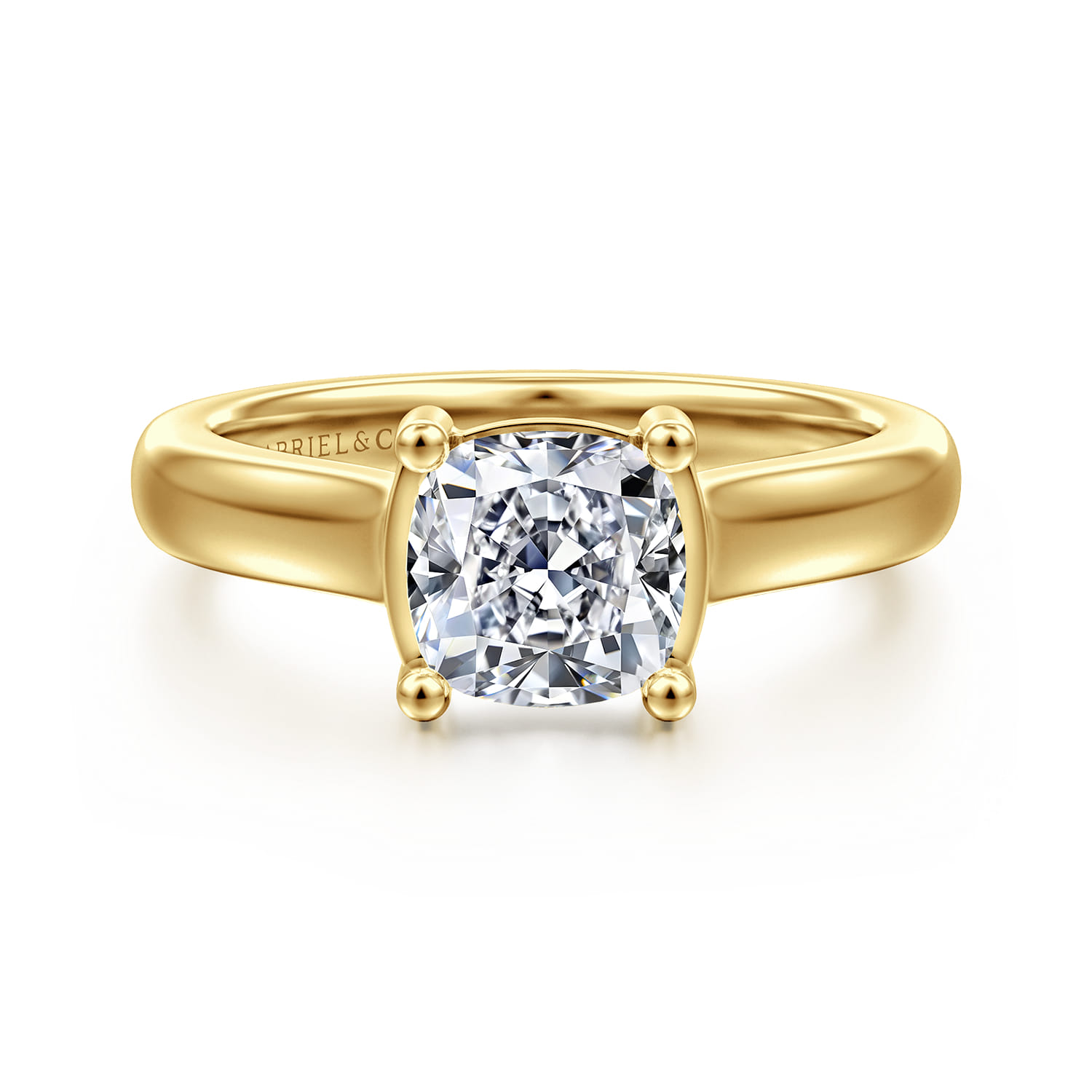 Villa - 14K Yellow Gold Half Bezel Cushion Cut Diamond Engagement Ring