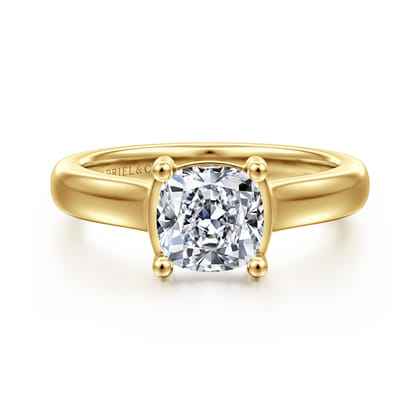 Villa - 14K Yellow Gold Half Bezel Cushion Cut Diamond Engagement Ring