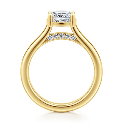 Villa - 14K Yellow Gold Half Bezel Cushion Cut Diamond Engagement Ring