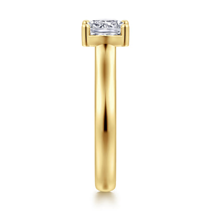 Villa - 14K Yellow Gold Half Bezel Cushion Cut Diamond Engagement Ring