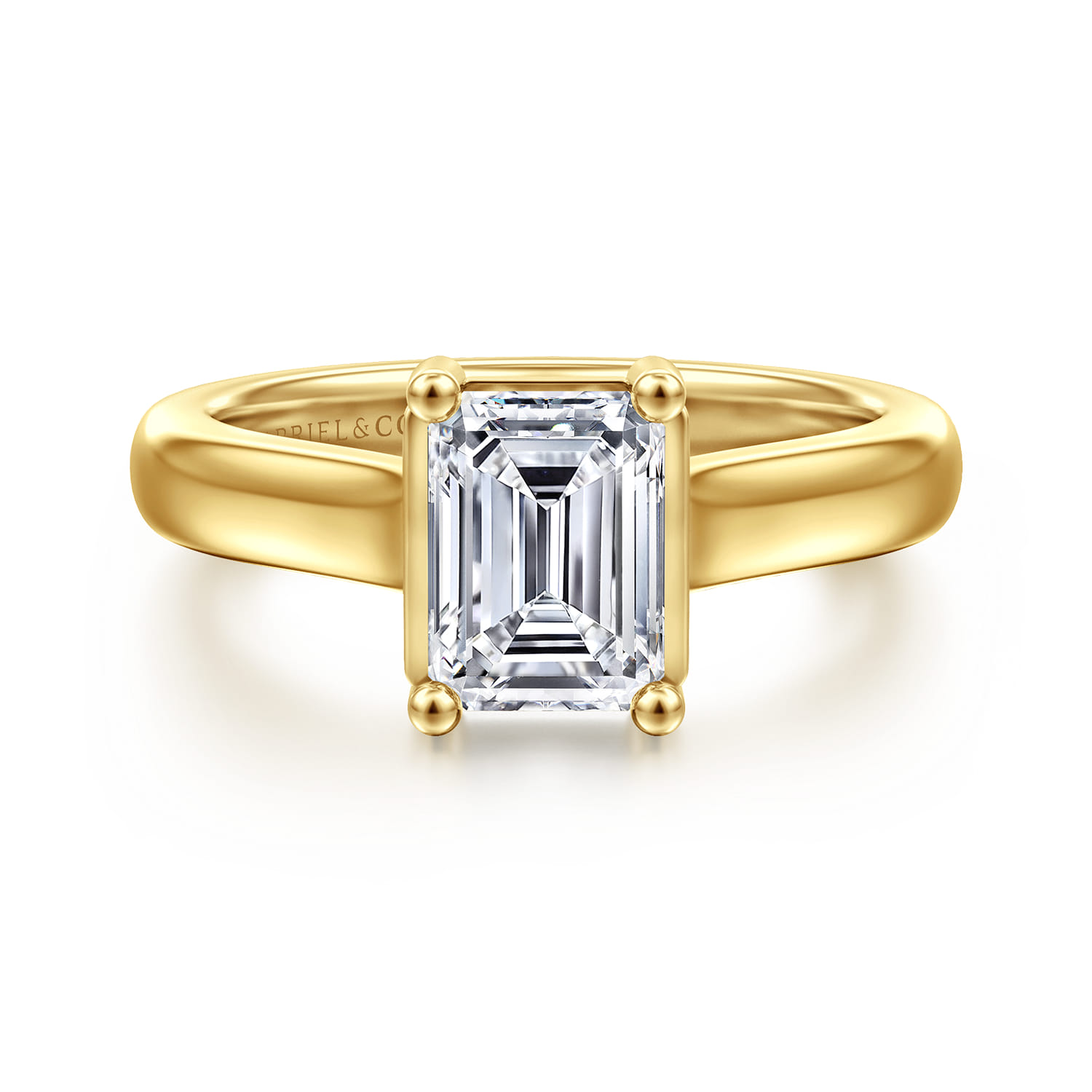 Villa - 14K Yellow Gold Half Bezel Emerald Cut Diamond Engagement Ring