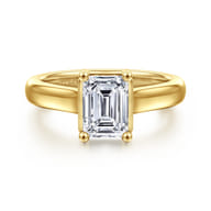 Villa - 14K Yellow Gold Half Bezel Emerald Cut Diamond Engagement Ring