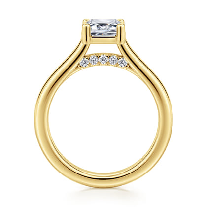 Villa - 14K Yellow Gold Half Bezel Emerald Cut Diamond Engagement Ring