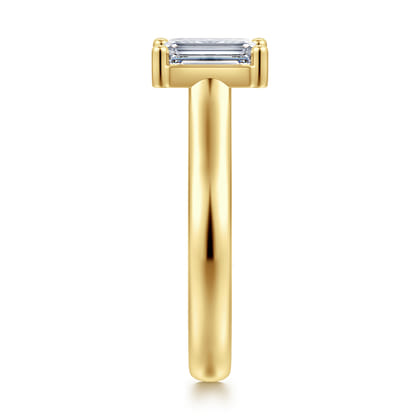 Villa - 14K Yellow Gold Half Bezel Emerald Cut Diamond Engagement Ring