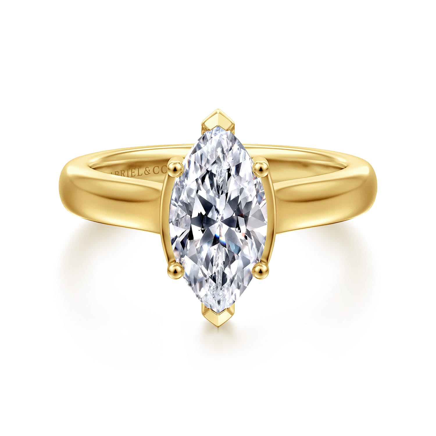 Villa - 14K Yellow Gold Half Bezel Marquise Shape Diamond Engagement Ring