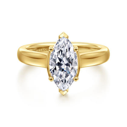 Villa - 14K Yellow Gold Half Bezel Marquise Shape Diamond Engagement Ring