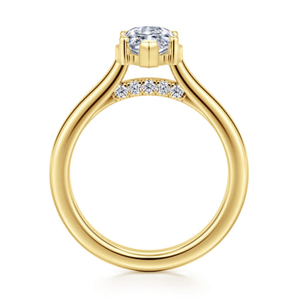 Villa - 14K Yellow Gold Half Bezel Marquise Shape Diamond Engagement Ring