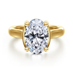 Villa - 14K Yellow Gold Half Bezel Oval Diamond Engagement Ring