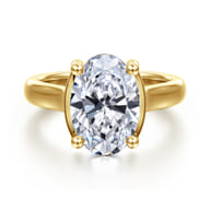 Villa - 14K Yellow Gold Half Bezel Oval Diamond Engagement Ring