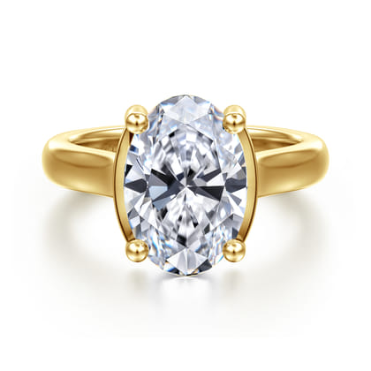 Villa - 14K Yellow Gold Half Bezel Oval Diamond Engagement Ring
