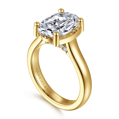 Villa - 14K Yellow Gold Half Bezel Oval Diamond Engagement Ring
