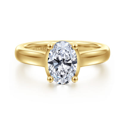 Villa - 14K Yellow Gold Half Bezel Oval Diamond Engagement Ring