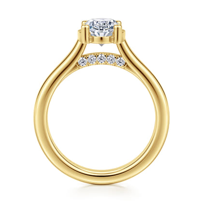 Villa - 14K Yellow Gold Half Bezel Oval Diamond Engagement Ring