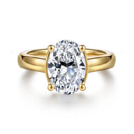 Villa - 14K Yellow Gold Half Bezel Oval Diamond Engagement Ring