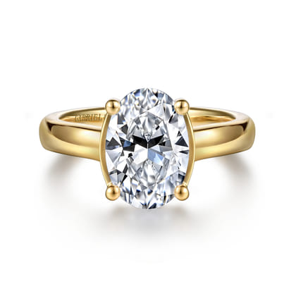 Villa - 14K Yellow Gold Half Bezel Oval Diamond Engagement Ring