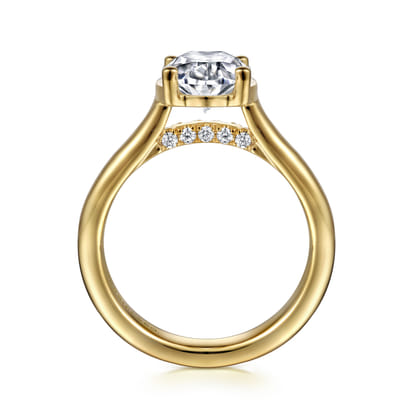 Villa - 14K Yellow Gold Half Bezel Oval Diamond Engagement Ring