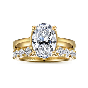 Villa - 14K Yellow Gold Half Bezel Oval Diamond Engagement Ring
