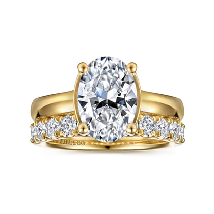Villa - 14K Yellow Gold Half Bezel Oval Diamond Engagement Ring