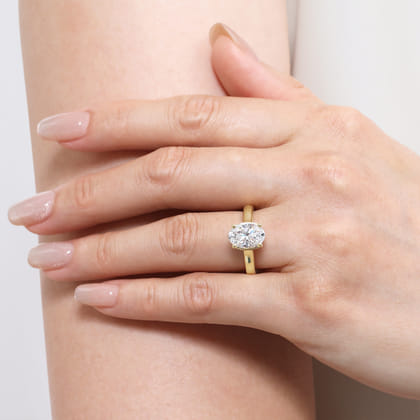 Villa - 14K Yellow Gold Half Bezel Oval Diamond Engagement Ring