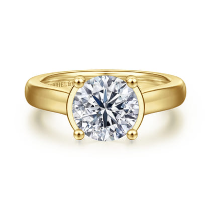 Villa - 14K Yellow Gold Half Bezel Oval Diamond Engagement Ring