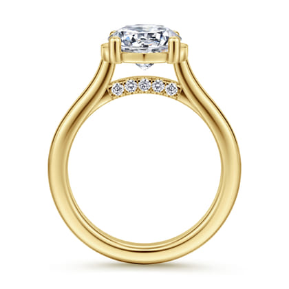 Villa - 14K Yellow Gold Half Bezel Oval Diamond Engagement Ring